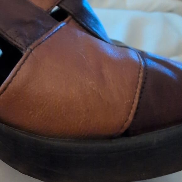70s‎ Vintage Two Tone Brown Leather Women's Platform Heels - Picture 7 of 11